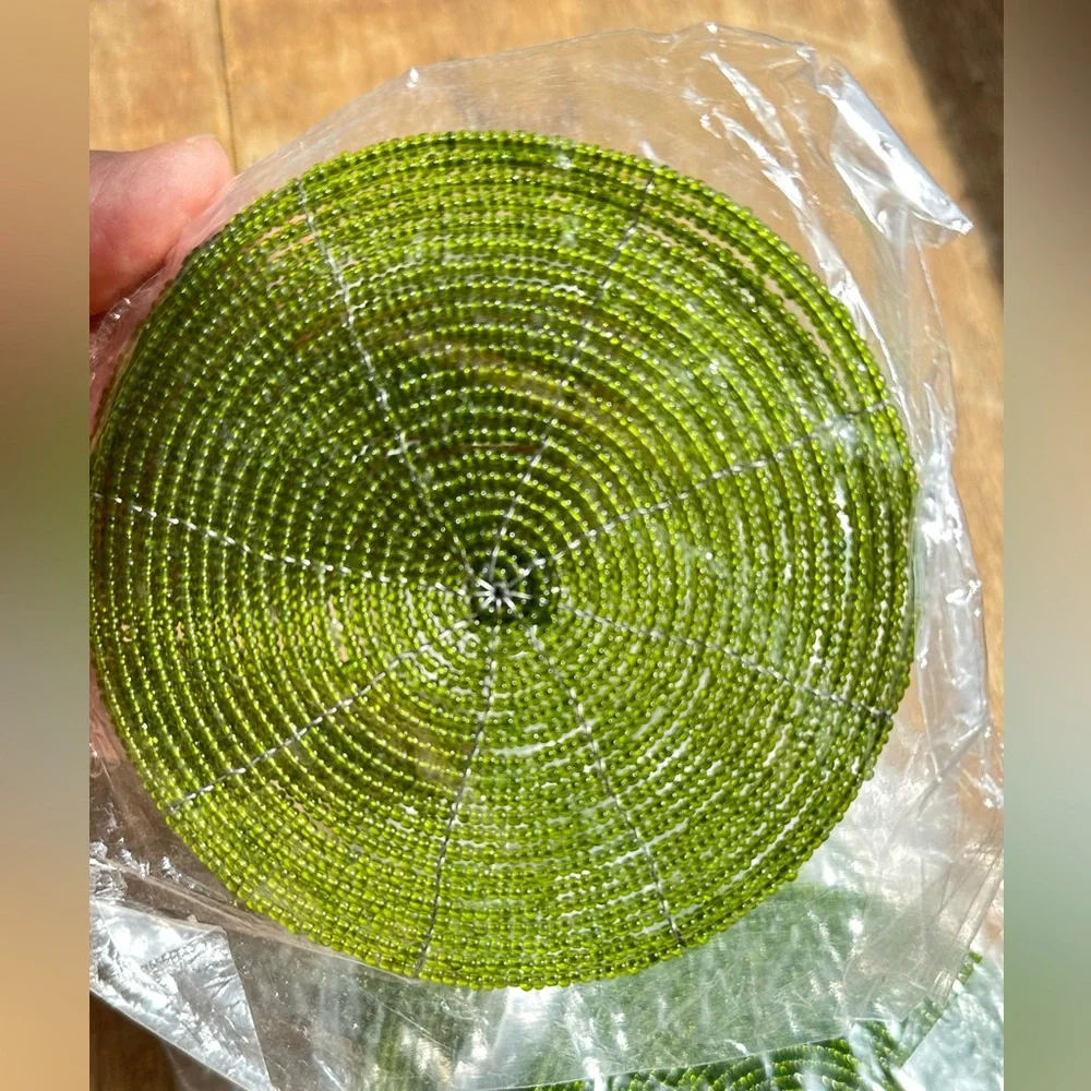 Green Glass beaded 6 Coasters Table Top Decor water ring protector